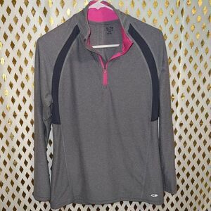 Champion half zip track jacket sweater gray pink size M